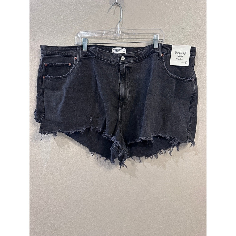 Abercrombie & Fitch Curve Love The Cutoff High Rise Black Denim Shorts 24